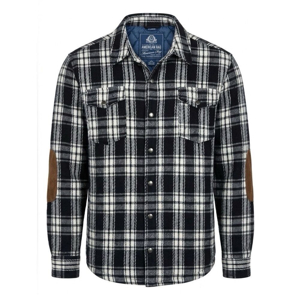 AMERICAN RAG CIE BLACK & WHITE FLANNEL WITH BLACK QUILTED LINING SIZE XL